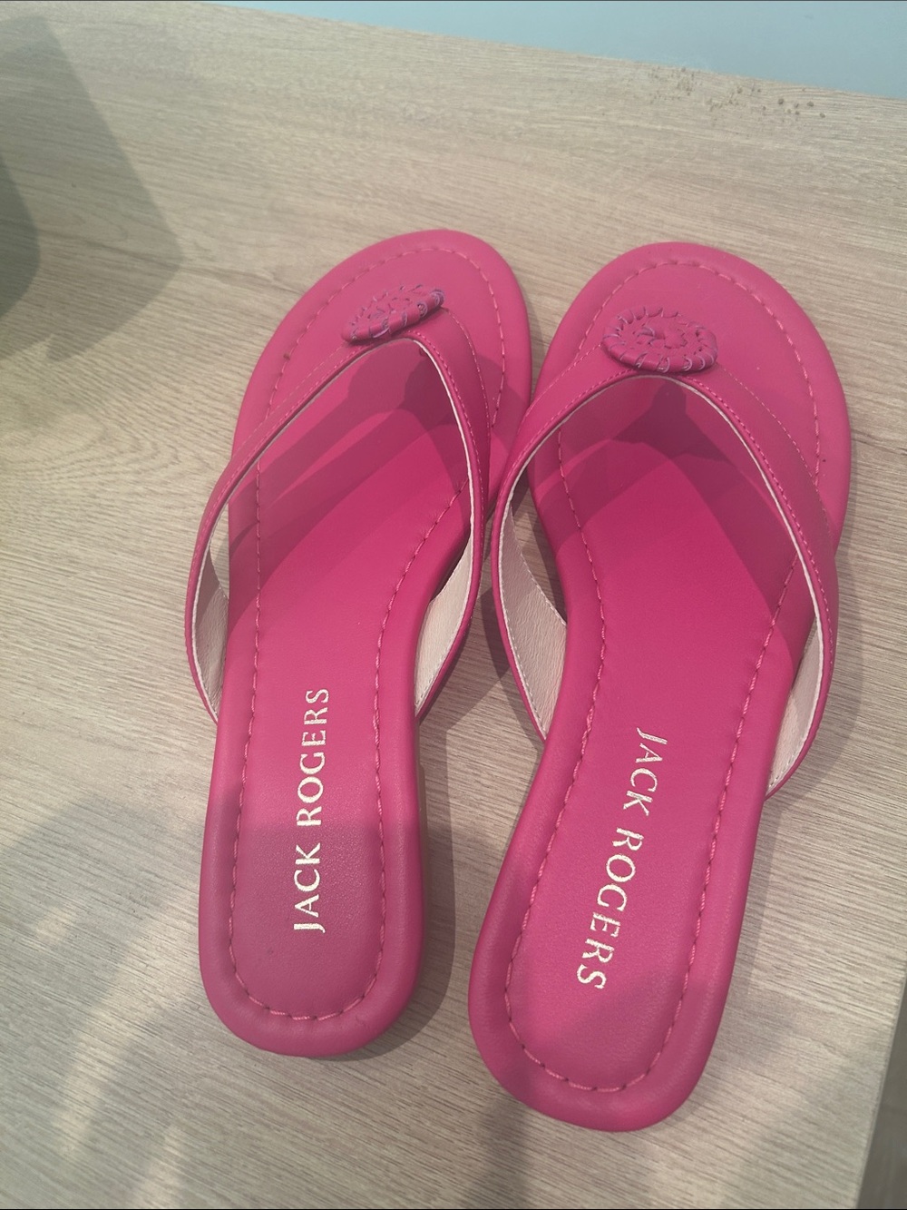 Jack Rogers Hot Pink Leather Thong Sandals